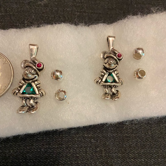 Sterling Disney's Minnie Mouse Pendant Christmas vintage Ruby  Emerald New - Picture 8 of 11